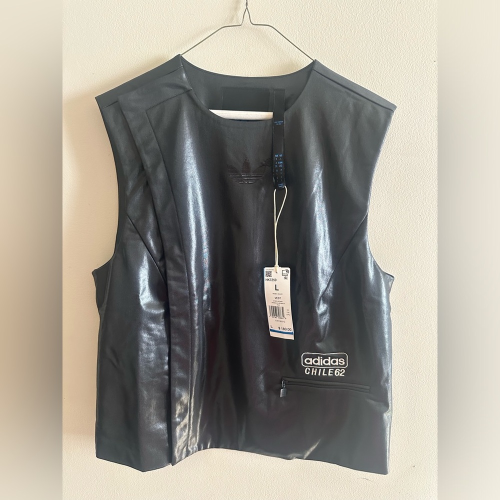 🌟 adidas Black Chile 62 Faux Leather Vest Size L NWT